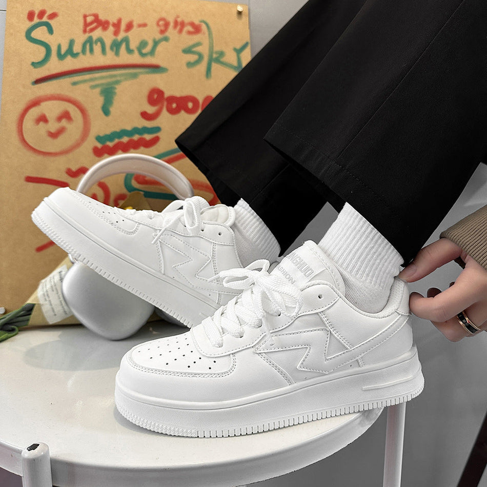 Men’s Leather Low-Top White Casual Board Sneakers