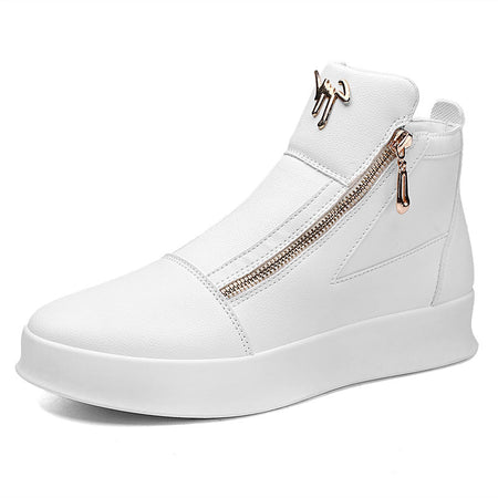 Men’s Korean Style Leather Thick-Soled White Sneakers