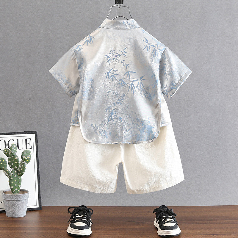 Boys Summer Tang Suit Set Chinese Style Hanfu Kids Outfit