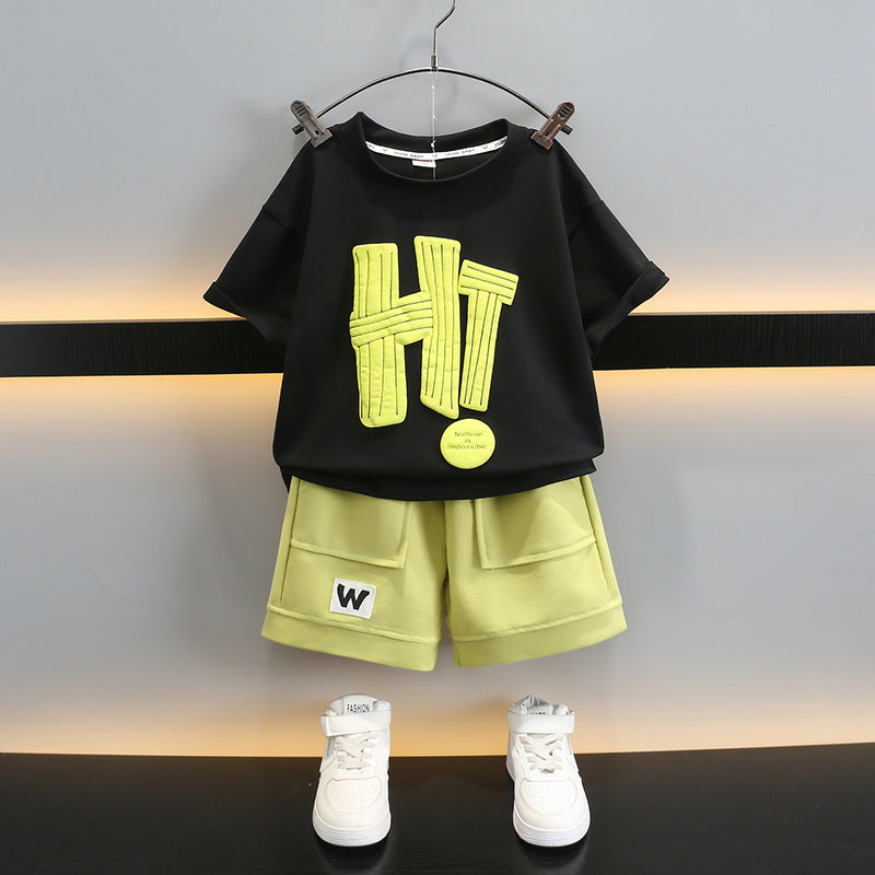 Green girls two-piece summer outfit set for casual everyday wear