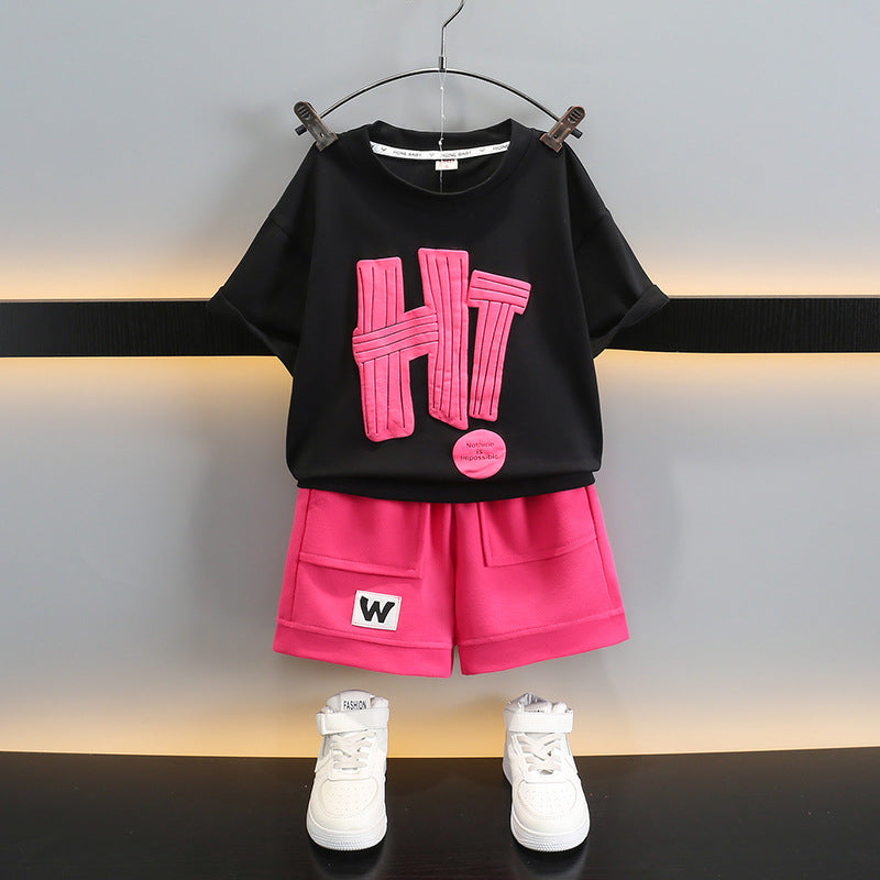 Boys Summer Cotton Shorts Set Kids Korean Style Two Piece Outfit