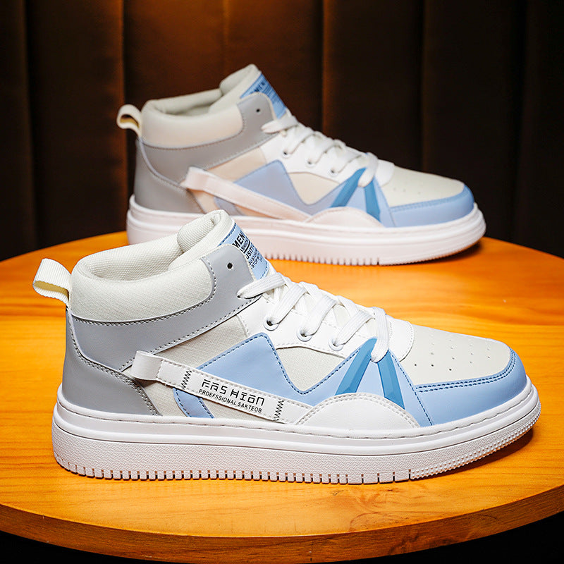 Men’s Leather High-Top Color-Block Casual Sneakers