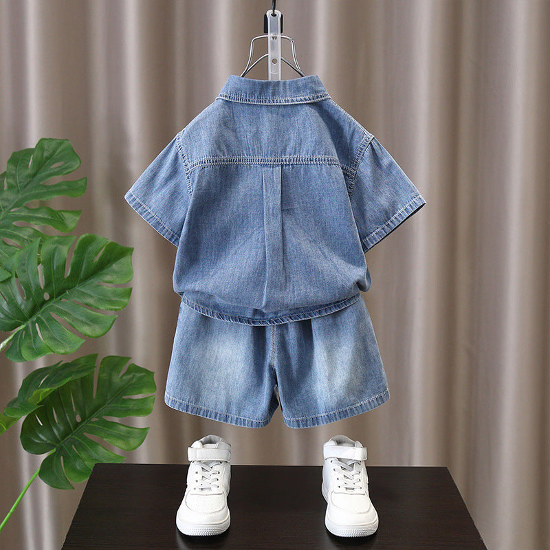 Premium Boys Denim Short Sleeve Two Piece Summer Set Kids Outfit