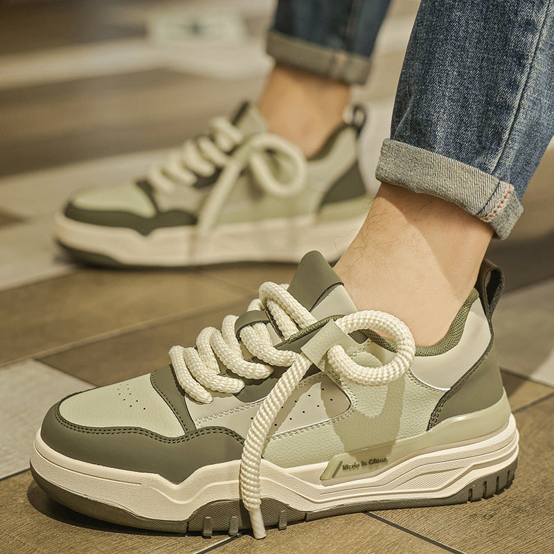 Men’s Korean Style Leather Thick-Soled Bread Sneakers