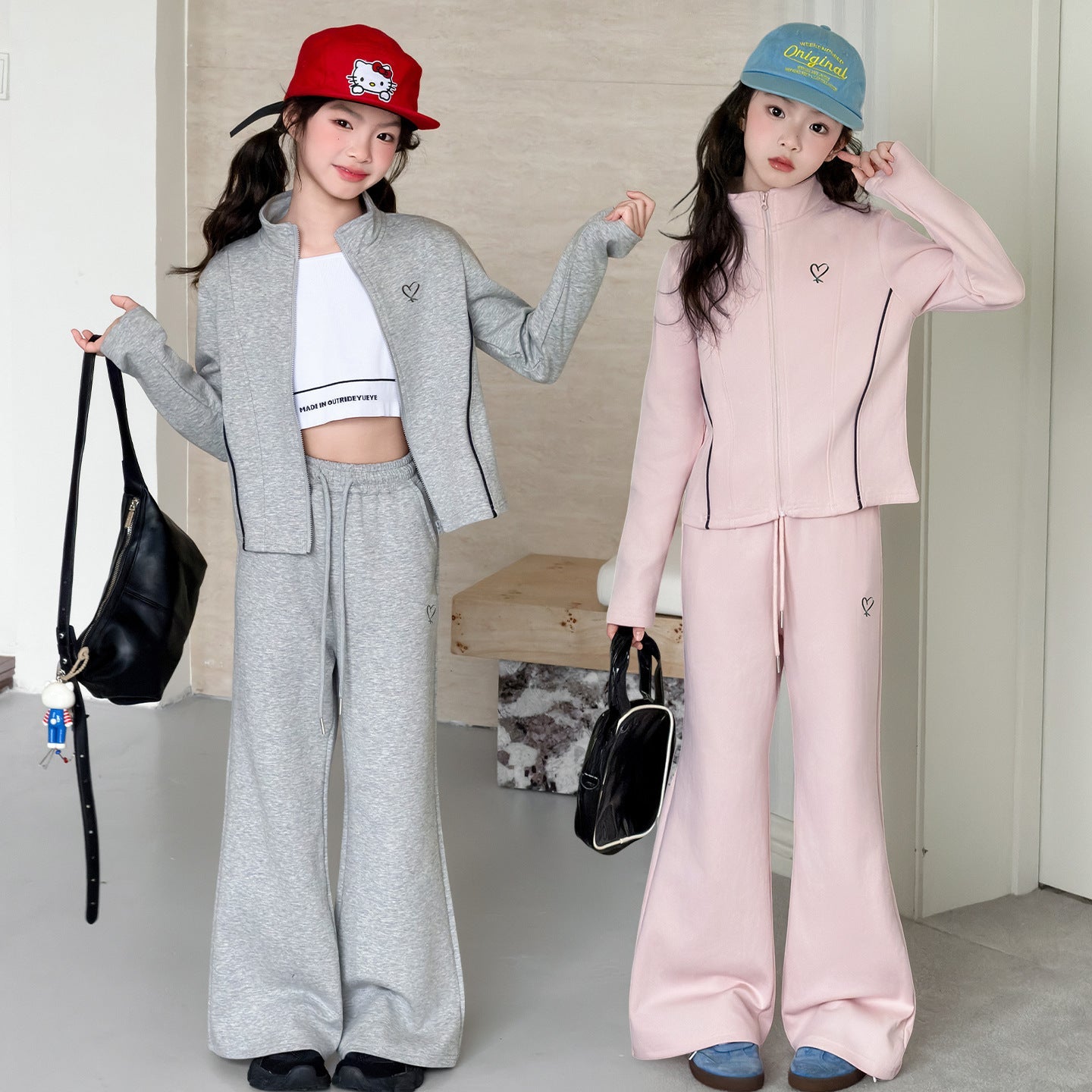 Grey girls two-piece summer outfit set for casual everyday wear