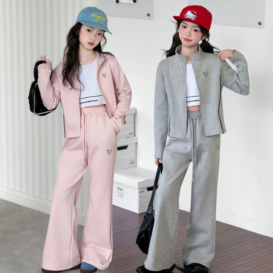 Premium Girls Sweatshirt Wide Leg Pants Two Piece Set Kids Outfit