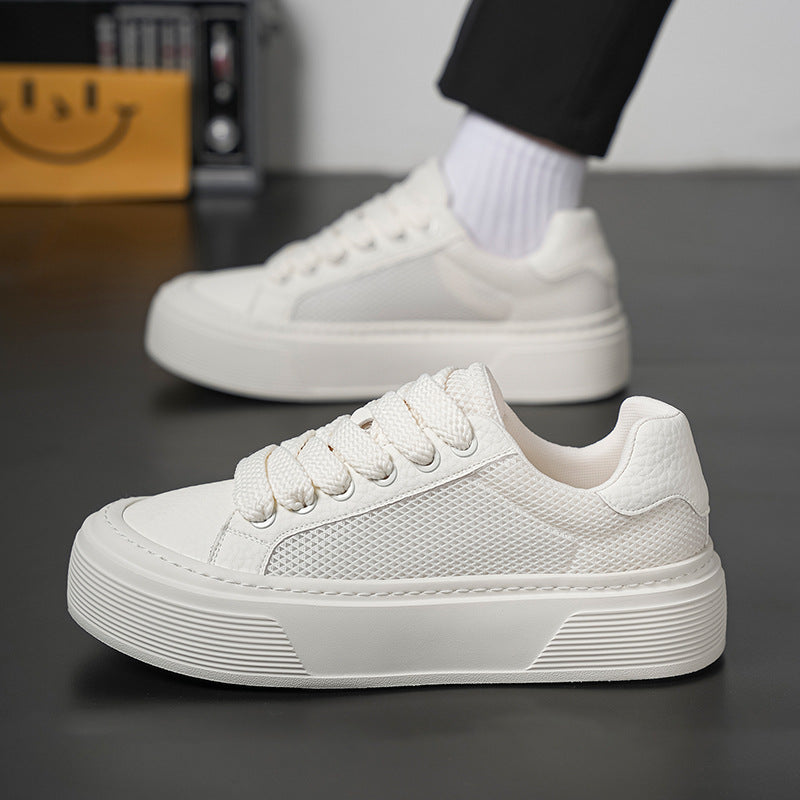 Men’s Mesh Breathable Low-Top White Casual Sneakers