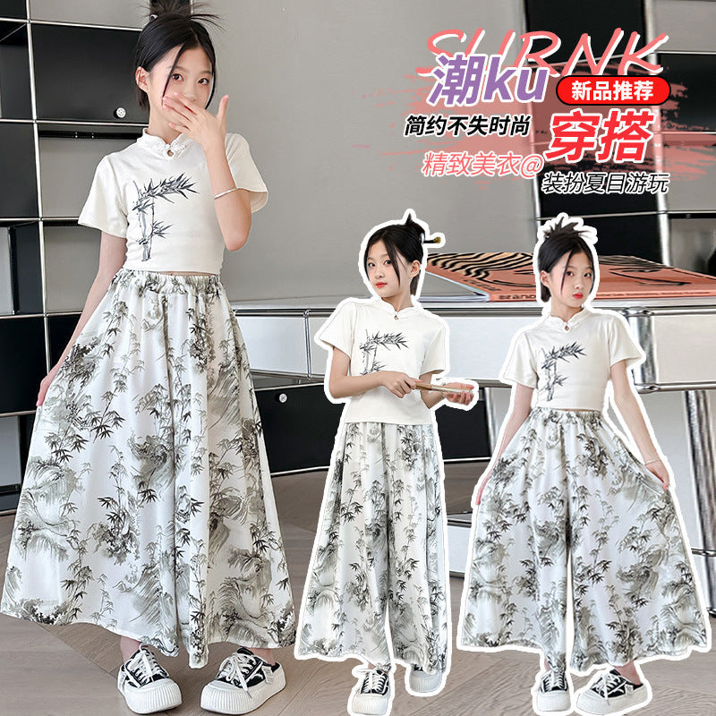 Premium Girls Chinese Style Summer Two Piece Set Kids Outfit