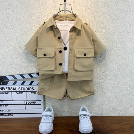 Khaki girls two-piece summer outfit set for casual everyday wear