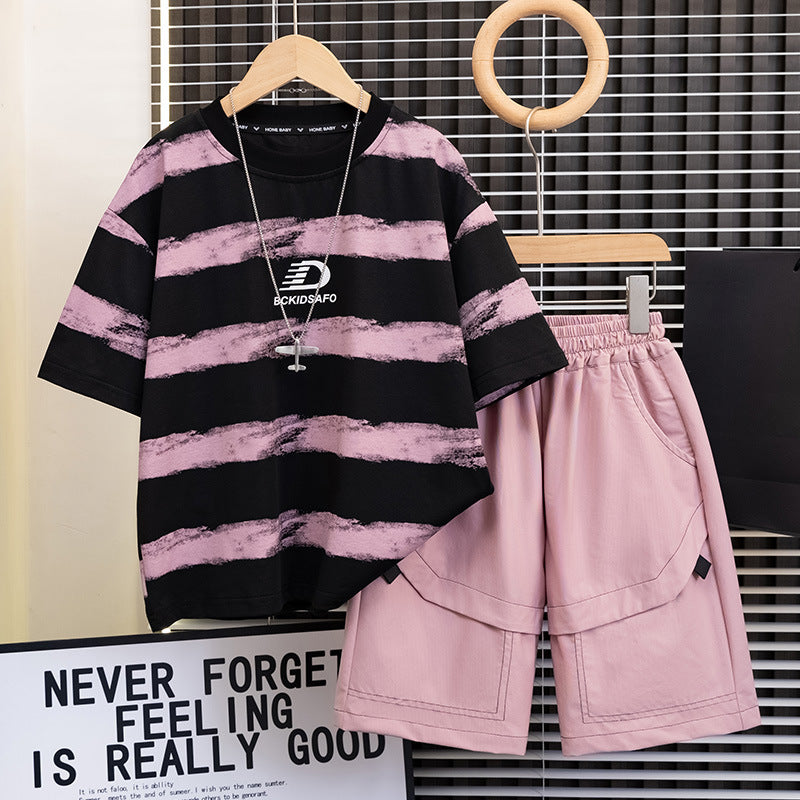 Pink girls two-piece summer outfit set for casual everyday wear