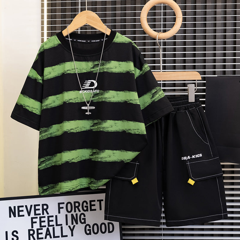 Premium Boys Striped Summer Two Piece Set Loose Casual Kids