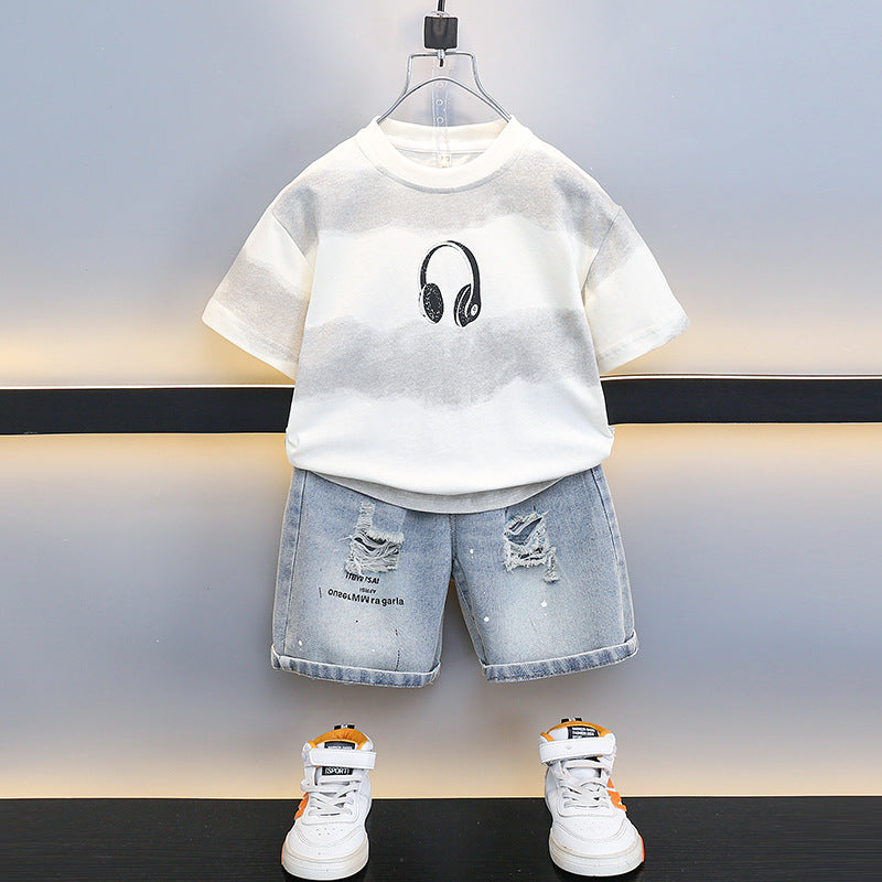 Premium Boys Denim Summer Two Piece Set Cartoon Casual Kids