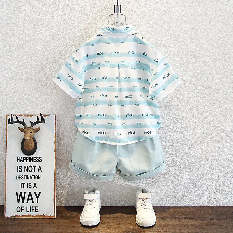 Premium Boys Letter Print Summer Shirt Two Piece Set Kids Outfit