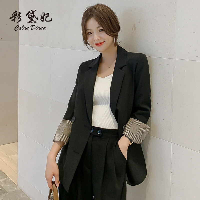 Womens Korean Style Solid Color Loose Fit Blazer Jacket