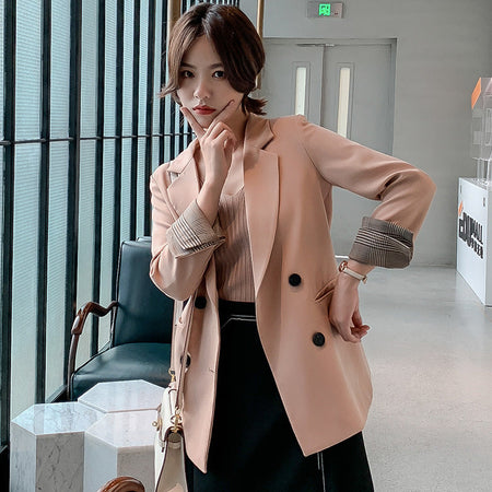 White womens korean style solid color loose fit blazer jacket