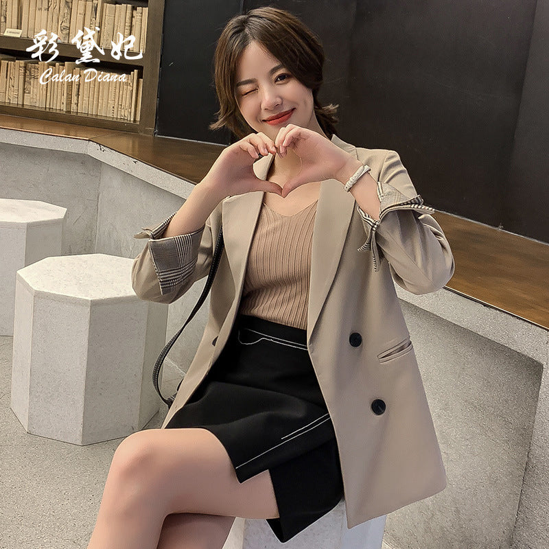 Women Korean Style Solid Color Slim Fit Suit Jacket Casual Blazer