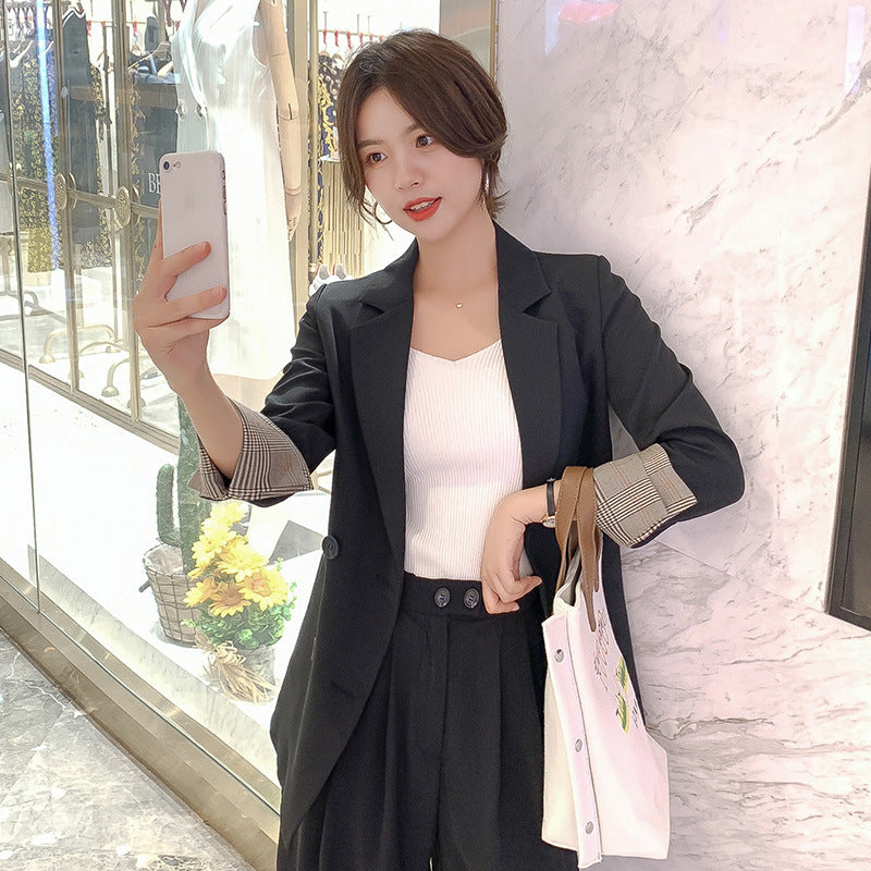 White women korean style solid color slim fit suit jacket casual blazer