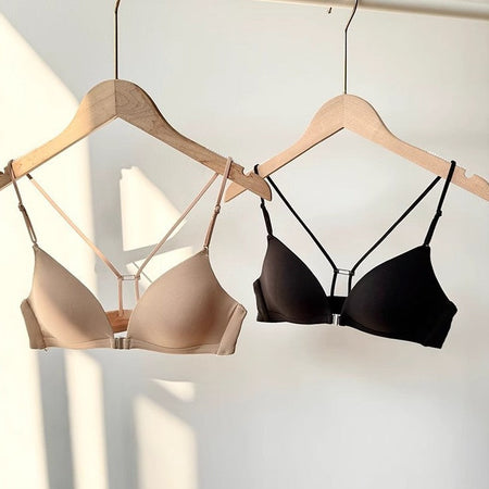 Skin color french-inspired front closure triangle bra with seamless push-up support