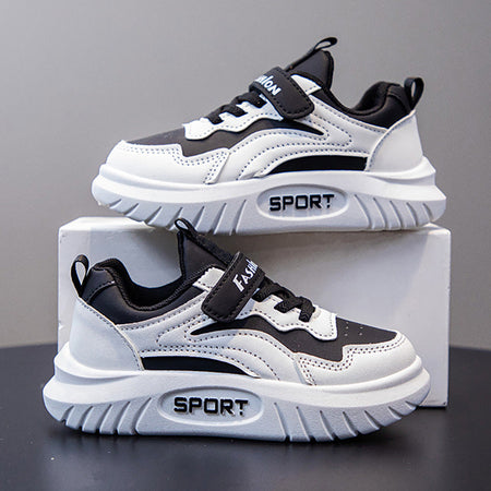 Black kids athletic shoes with lightweight and breathable design for active wear
