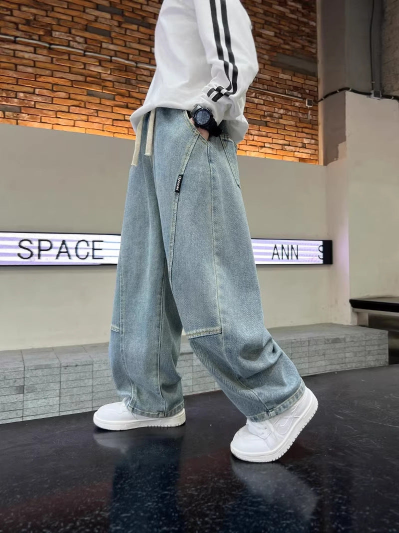 Boys’ Loose Straight-Leg Denim Pants in Korean Style