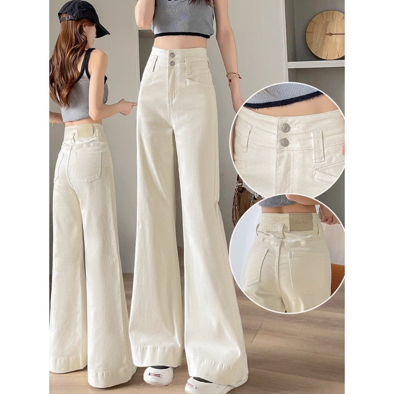 Creamy white high waist micro flare wide leg jeans