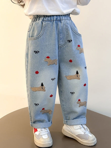 Red girls jeans with comfortable fit for everyday wear