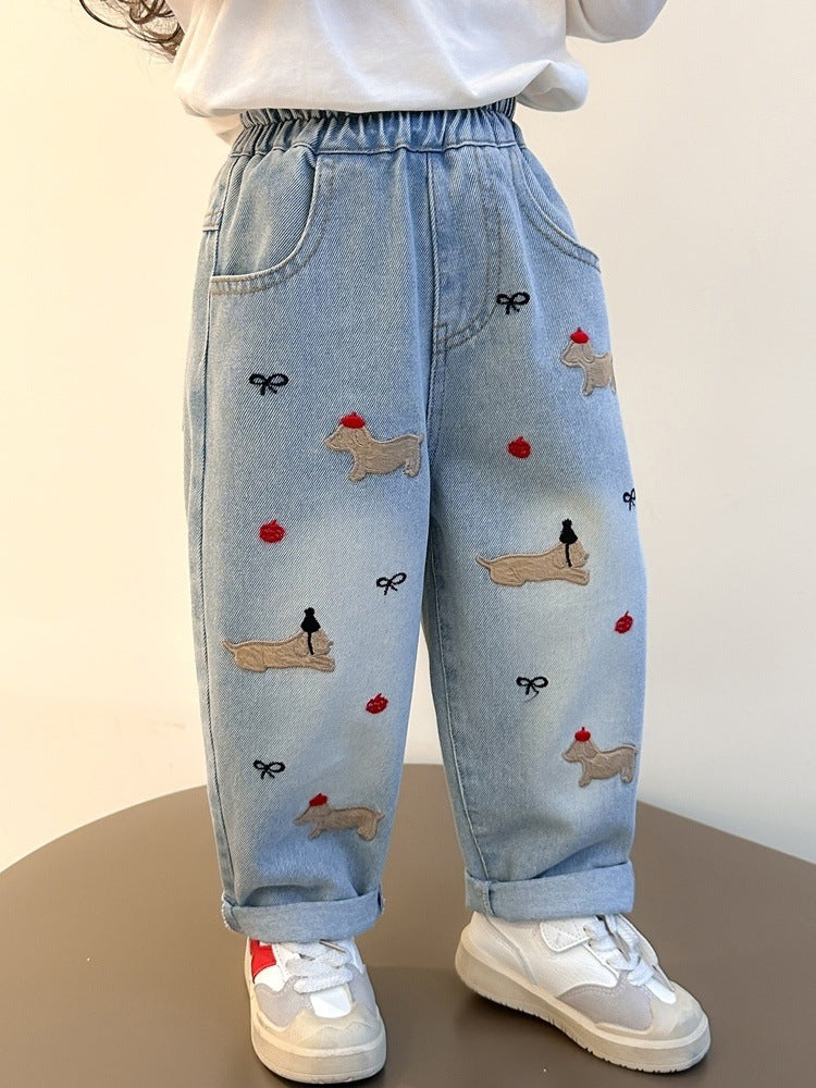 Red girls jeans with comfortable fit for everyday wear