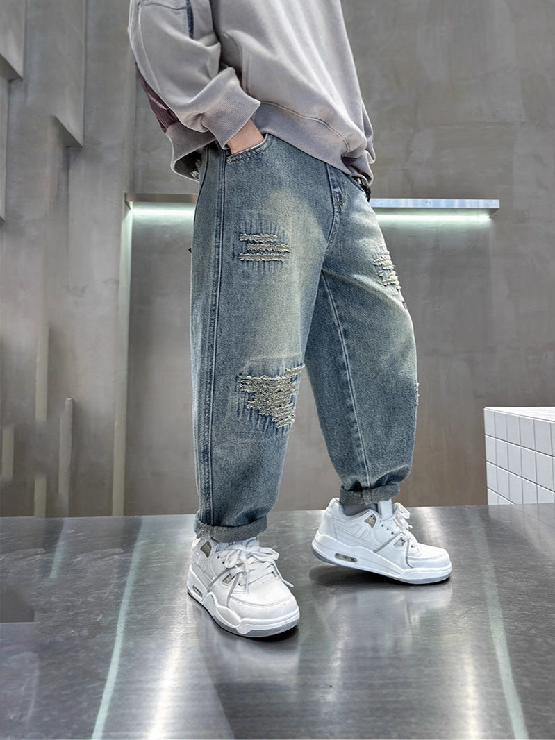 Red girls jeans with comfortable fit for everyday wear