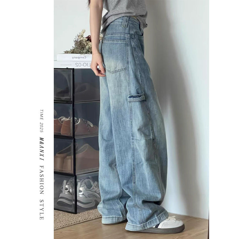 Blue light blue high-waist wide-leg scimitar jeans for women