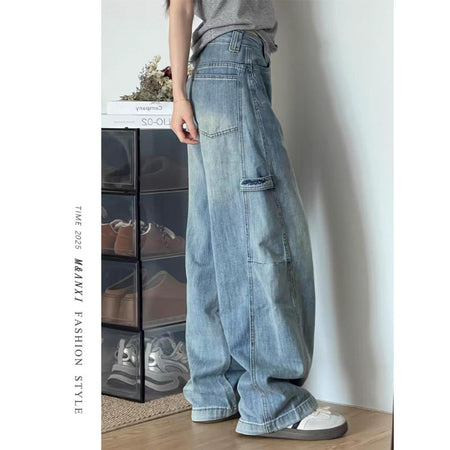 Blue light blue high-waist wide-leg scimitar jeans for women