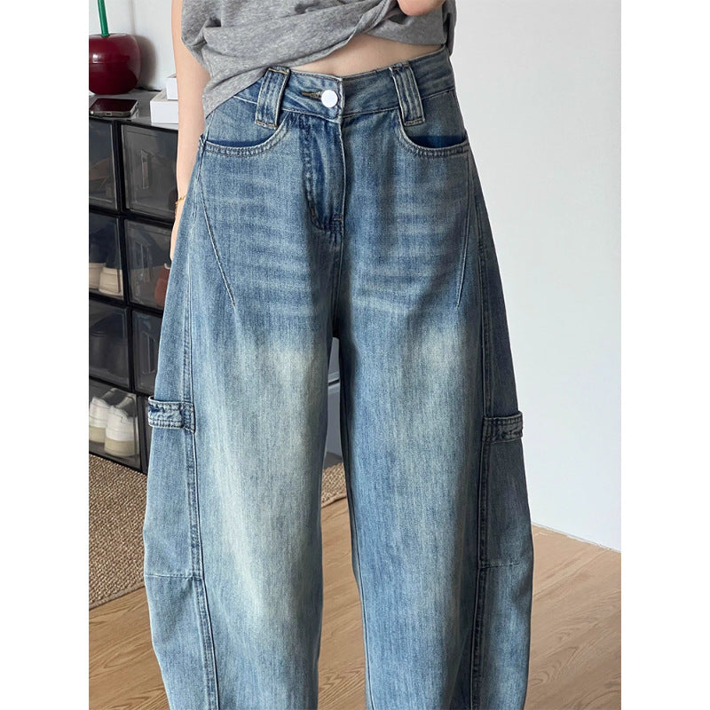 Light Blue High-Waist Wide-Leg Scimitar Jeans for Women
