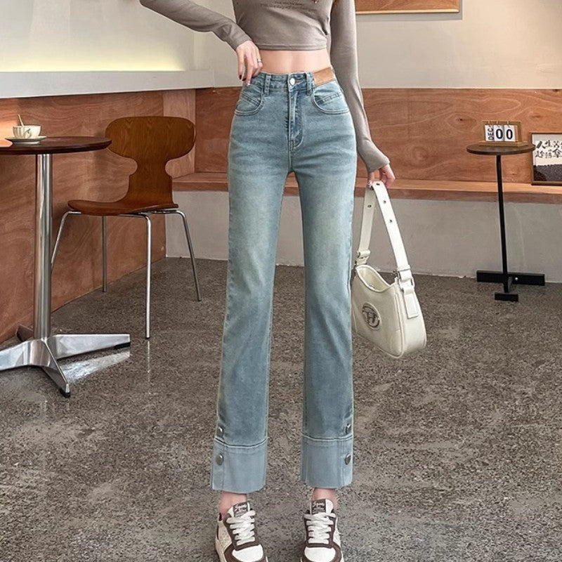 Light Blue High-Waist Straight Cropped Jeans for Women