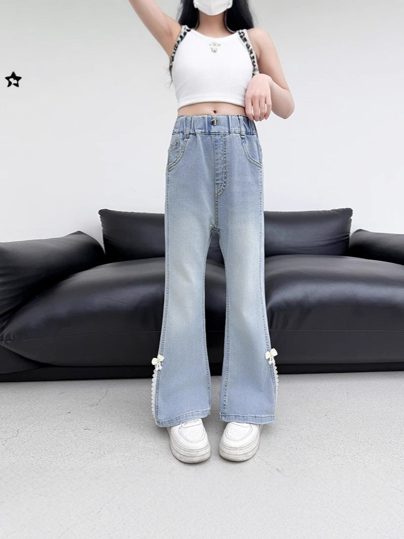 Girls’ Tencel Flared Jeans with Embroidered Detail