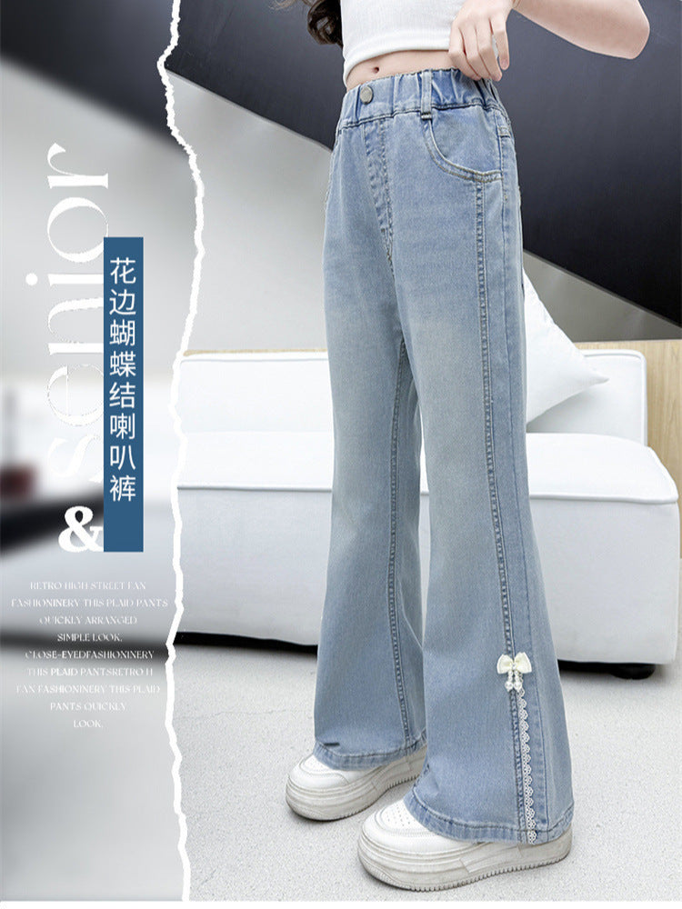 Red girls jeans with comfortable fit for everyday wear