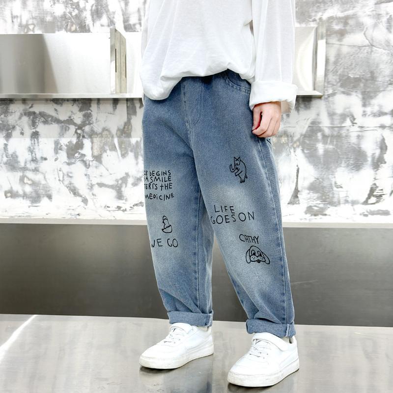 Boys’ Cartoon Print Denim Pants for Spring & Autumn