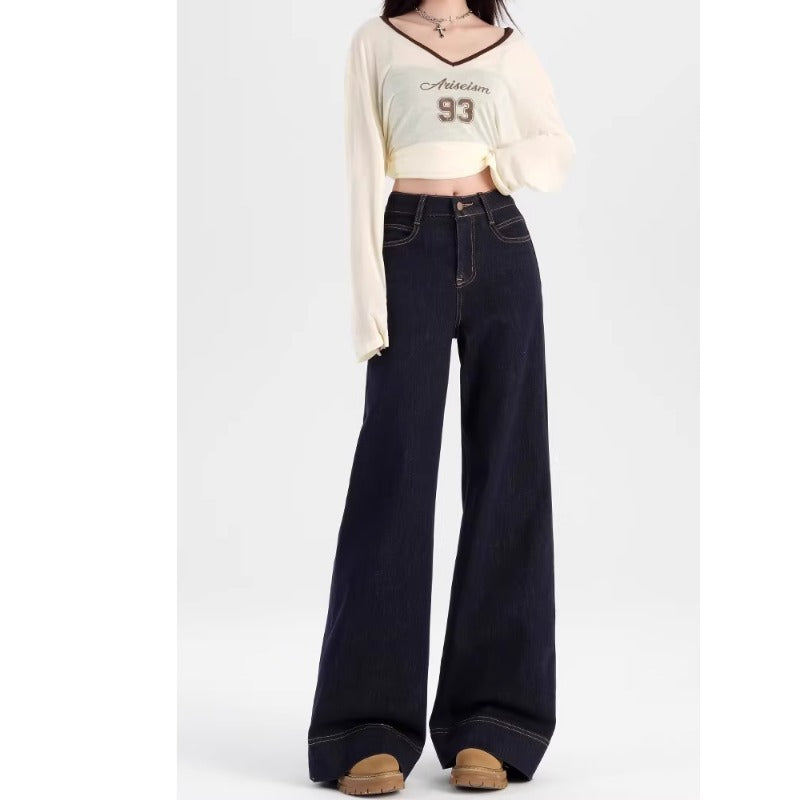 Plus Size Dark Blue Bootcut Wide-Leg Jeans for Women