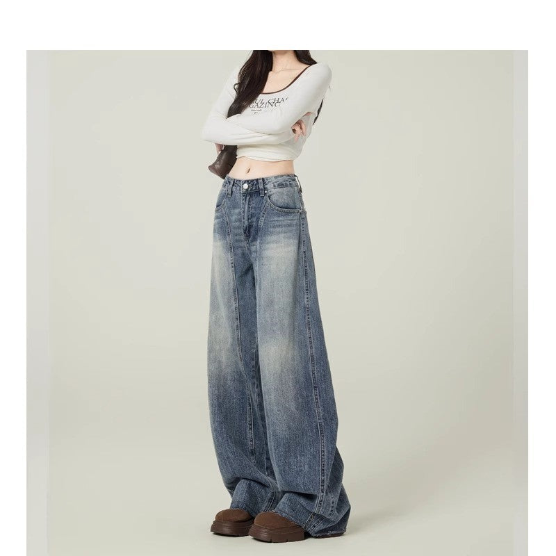 Vintage Blue High-Waist Loose Wide-Leg Jeans for Women