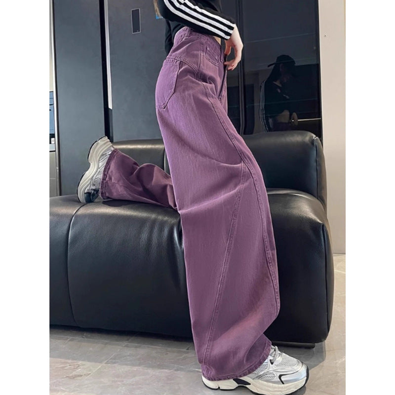 Purple purple high-waisted loose wide-leg cargo jeans for women