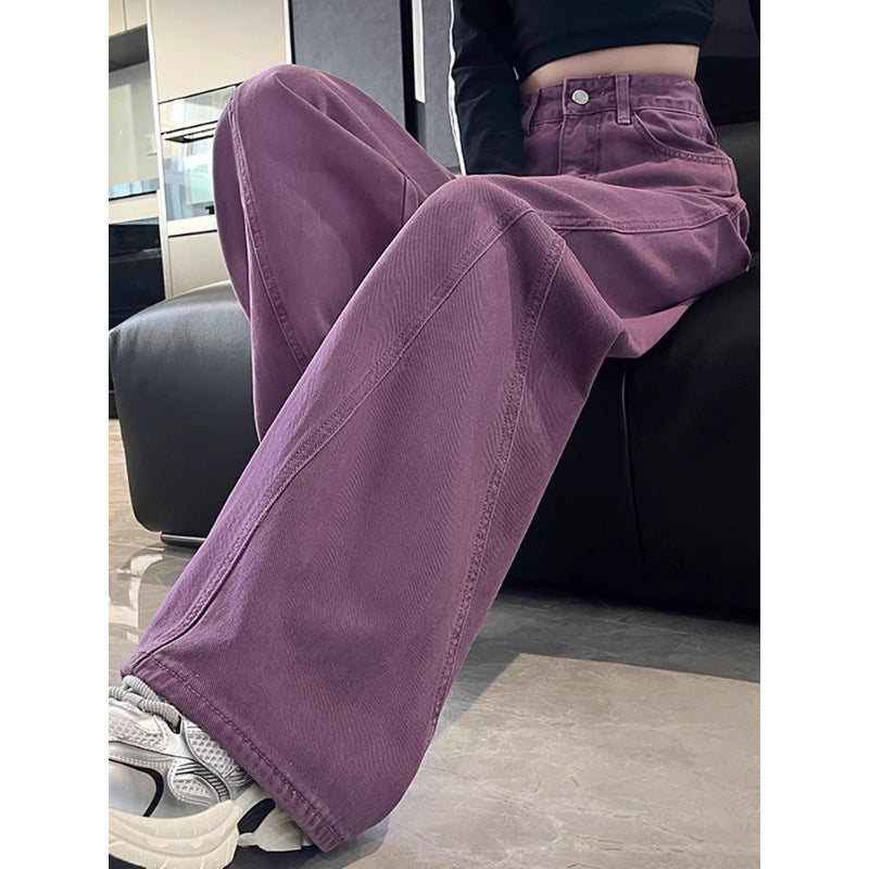 Purple High-Waisted Loose Wide-Leg Cargo Jeans for Women