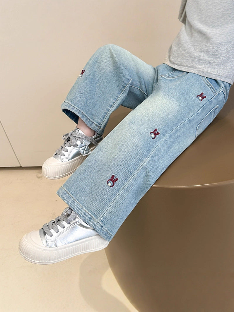 Red girls jeans with comfortable fit for everyday wear