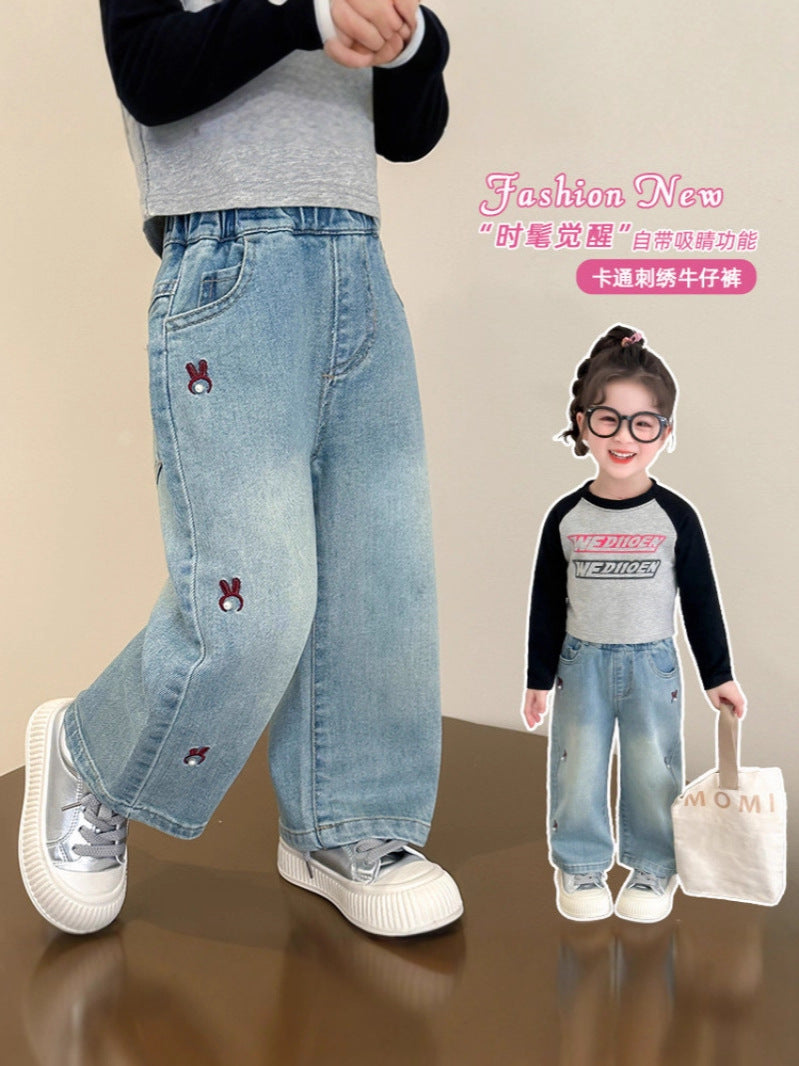 Children Girls’ Wide-Leg Denim Pants for Toddlers