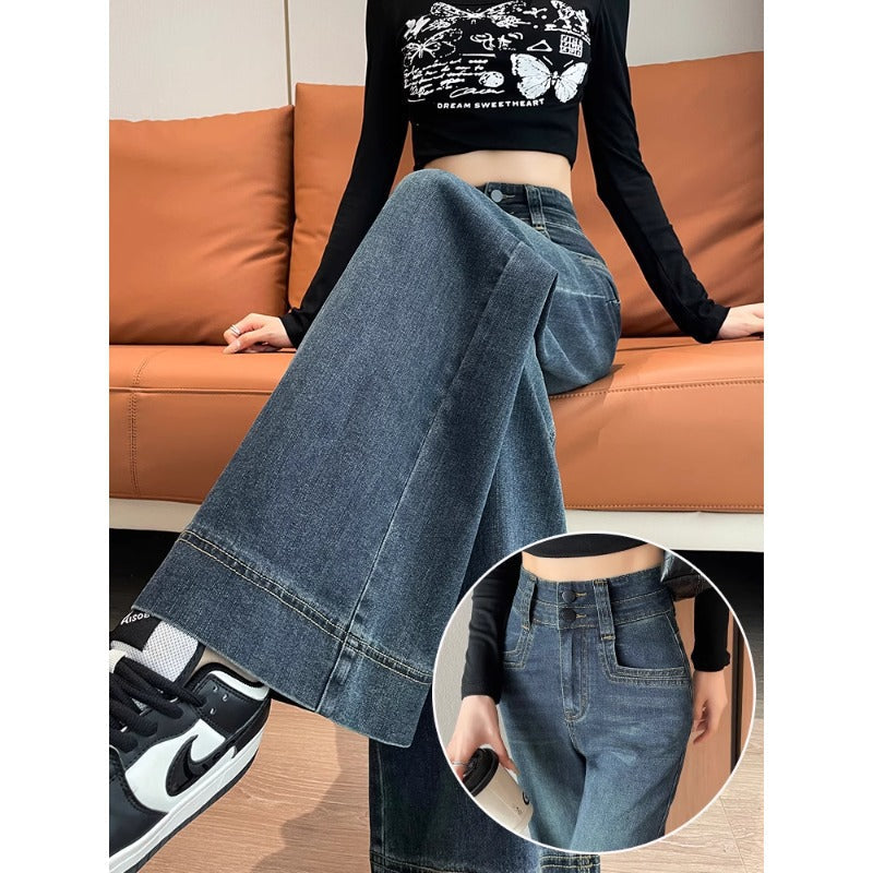 Retro Blue High-Waist Loose Wide-Leg Jeans for Women Plus Size
