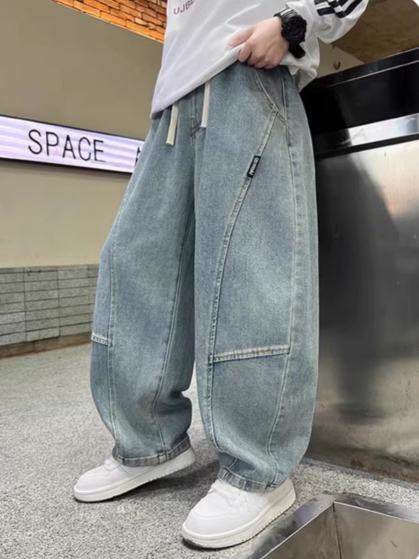 Children Boys’ Curved-Cut Wide-Leg Jeans for Spring & Autumn