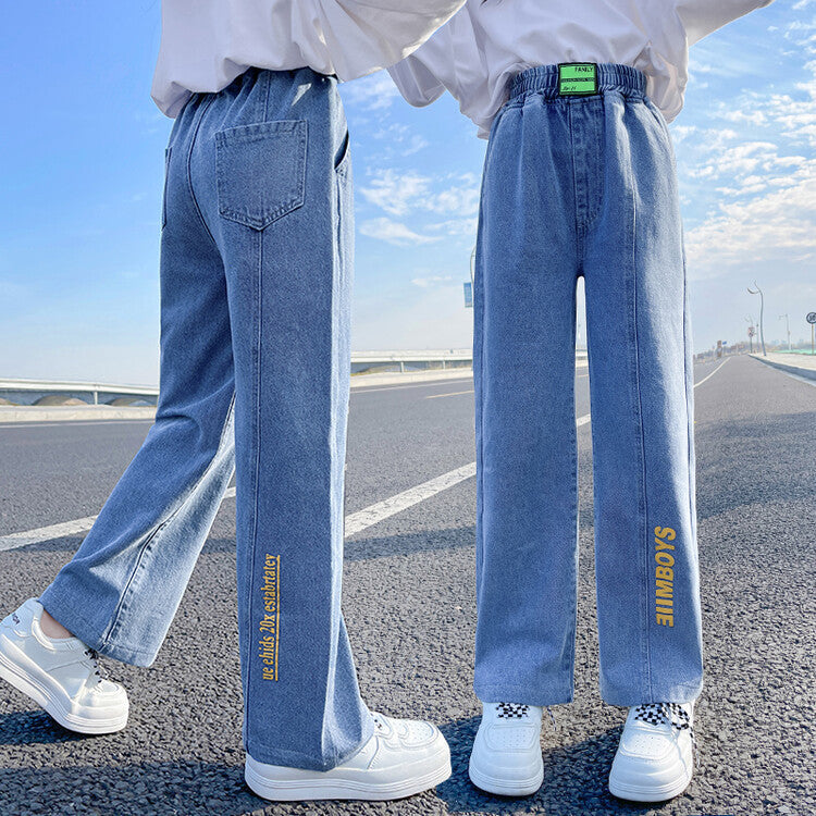 Children Girls’ High-Waisted Wide-Leg Denim Pants for Spring &