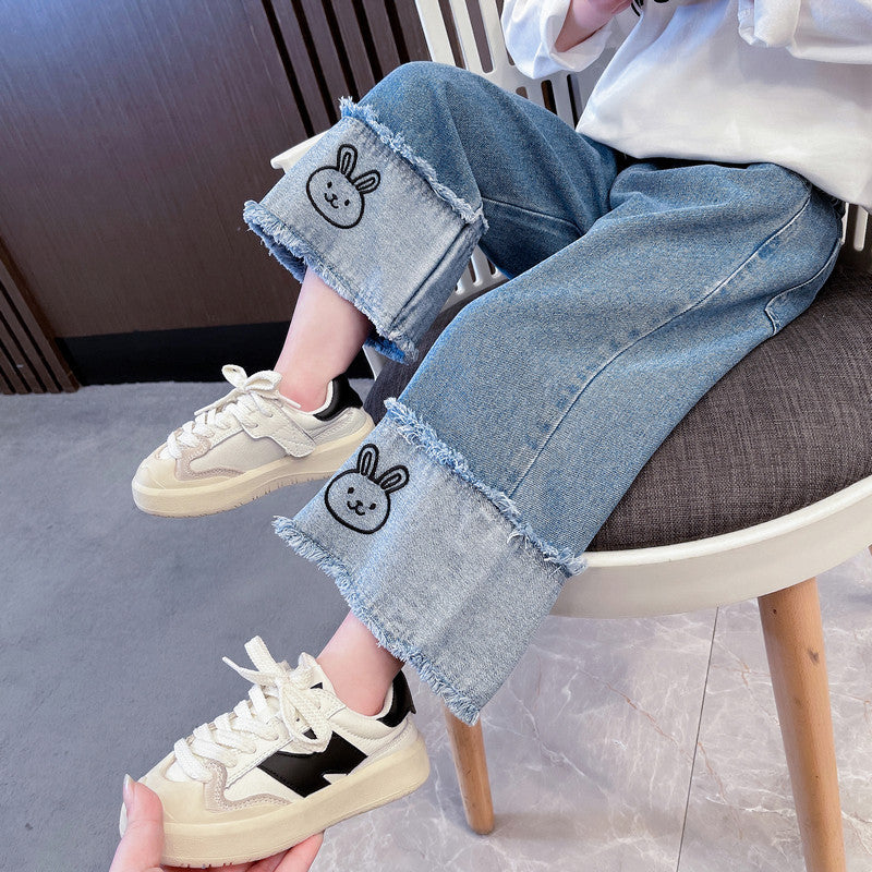Children Girls’ Wide-Leg Jeans for Spring & Autumn