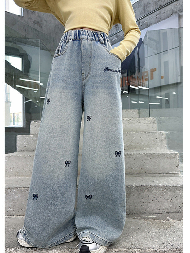 Red girls jeans with comfortable fit for everyday wear