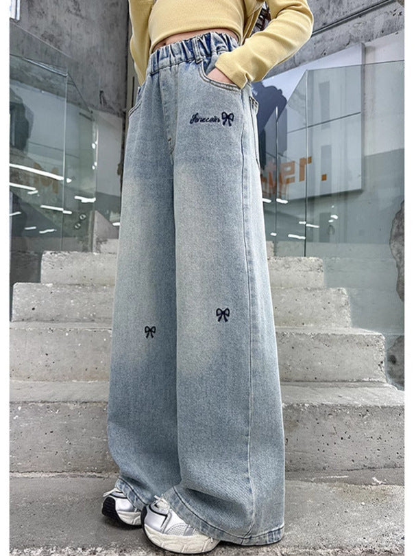 Children Girls’ Wide-Leg Denim Pants Korean Style Spring & Autumn
