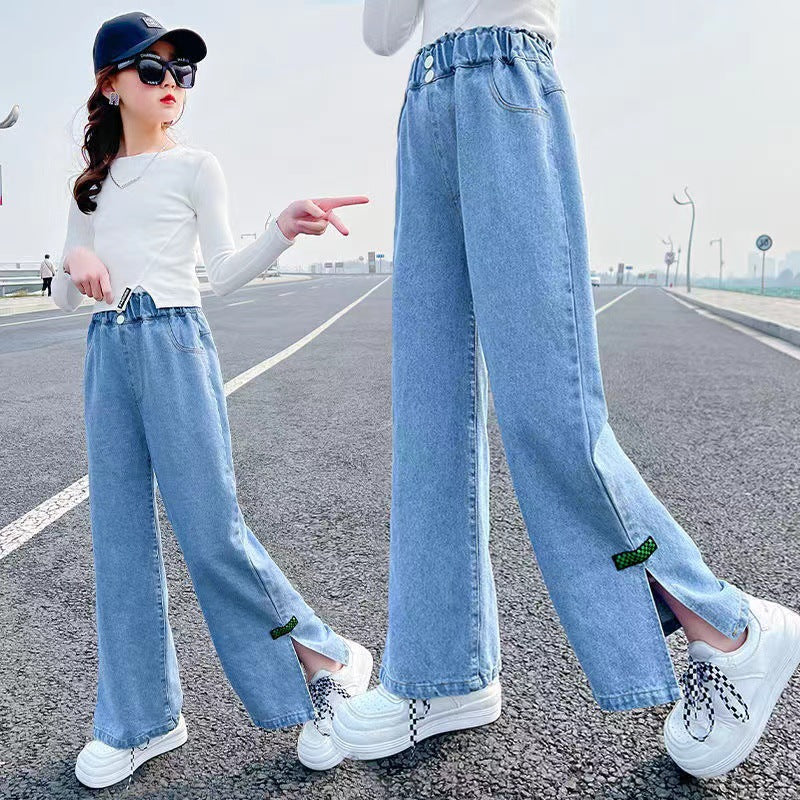 Children Girls’ Wide-Leg Denim Jeans for Spring & Autumn