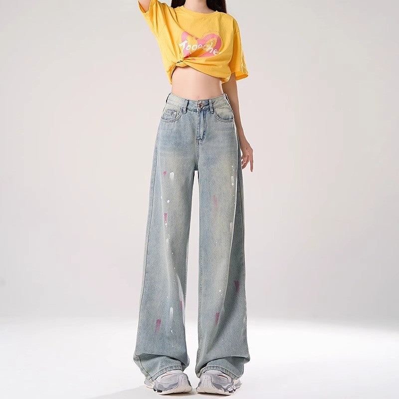 Light Wash High-Waist Wide-Leg Retro Jeans for Women