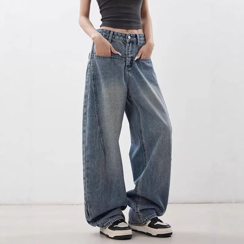 Vintage Blue High-Waist Wide-Leg Jeans for Women